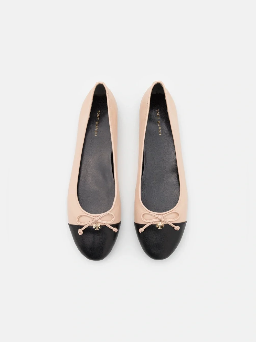 Tory Burch Cap Toe Leather Ballet Flat in Rose Pink & Perfect Black, size 10